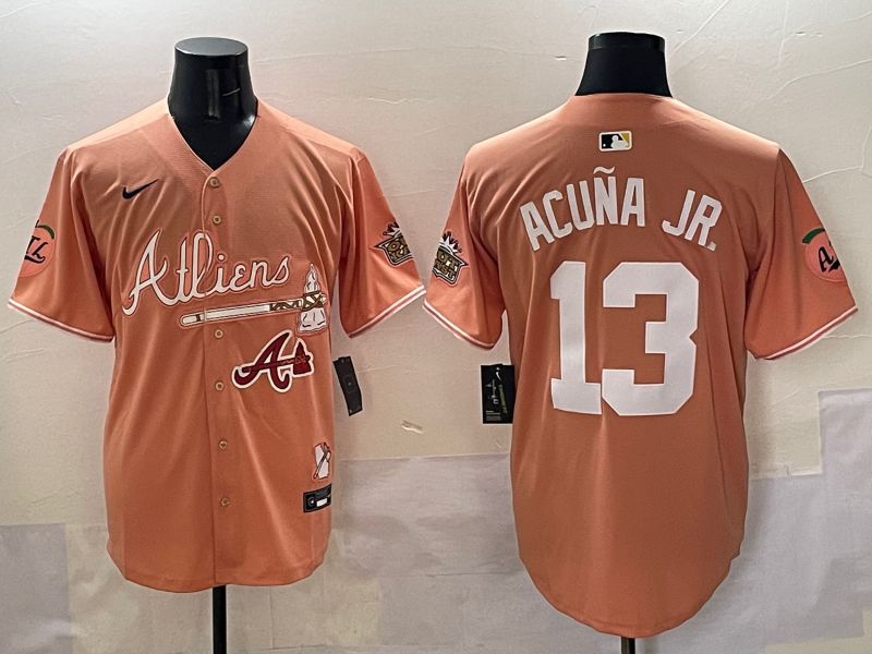 Men Atlanta Braves 13 Acuna jr Orange Five generations Joint Name 2025 Nike MLB Jersey style 9